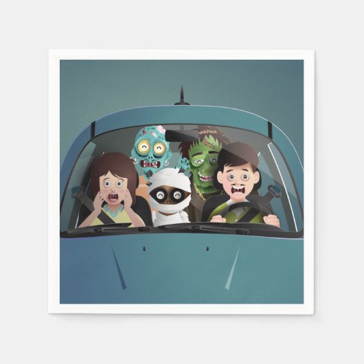 ファミリーおもしろいバケーションハロウィーン悪夢 スタンダードカクテルナプキン (正面)