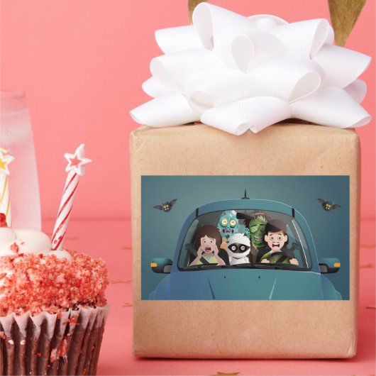 ファミリーおもしろいバケーションハロウィーン悪夢 長方形シール (パーティー)