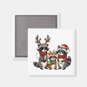 ファミリーお揃いクリスマスアライグマサンタ帽子 マグネット (正面/裏面)