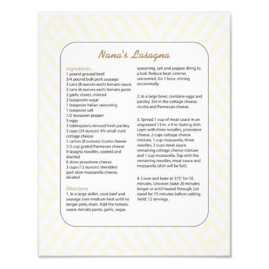 ファミリーお気に入りのレシピシェブロン – ラザニア フォトプリント            (正面)