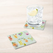 ファミリーお祝いウォーターカラーカクテルパーティーブルー スクエアペーパーコースター (インサイチュ)