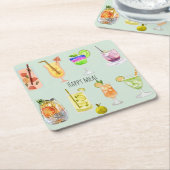 ファミリーお祝いウォーターカラーカクテルパーティーブルー スクエアペーパーコースター (アングル)