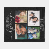 ファミリーはすべて引用文4フォトコラージュブラック フリースブランケット (正面(横))