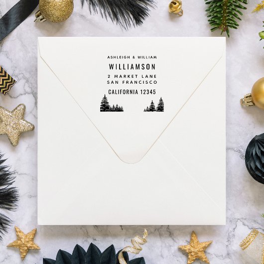 ファミリーはっきりしたタイポグラフィパインツリー差出人住所 ラバースタンプ