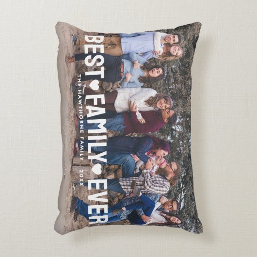 ファミリーはっきりした文字オーバーレイ最高のファミリアリーフォト アクセントクッション (正面(垂直))