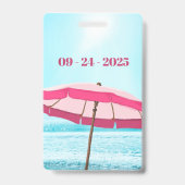 ファミリーまたはグループ懇親会ビーチ海ピンクアンブレラ バッジ (Back)