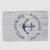 ファミリーまたはボート名 ネイビー アンカー ロープ 航海用    ゴルフタオル (横)