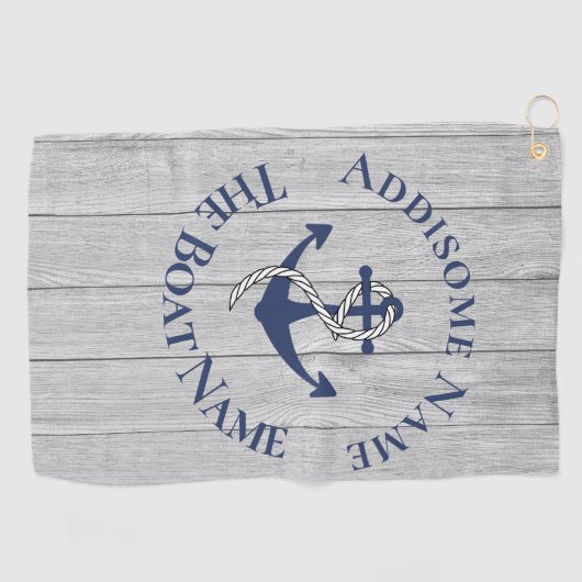 ファミリーまたはボート名 ネイビー アンカー ロープ 航海用 ゴルフタオル (横)