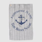 ファミリーまたはボート名 ネイビー アンカー ロープ 航海用 ゴルフタオル (正面)
