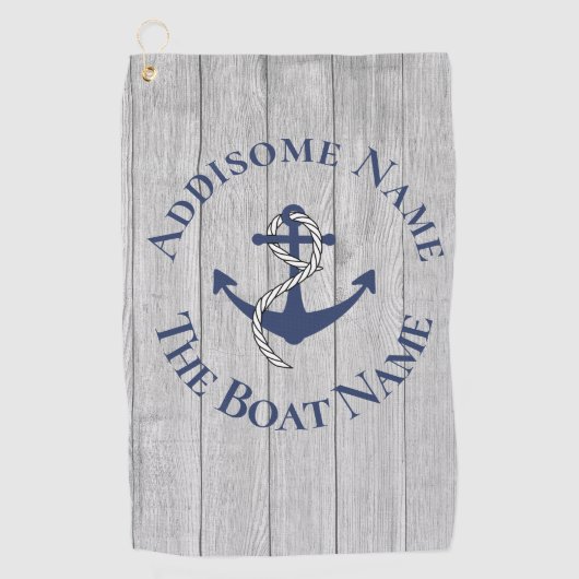 ファミリーまたはボート名 ネイビー アンカー ロープ 航海用    ゴルフタオル (正面)
