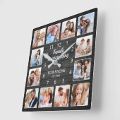 ファミリーイズオーチニング引用文フォトコラージュブラック スクエア壁時計 (傾斜)