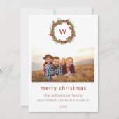 ファミリーイニシャルフォトクリスマスリースホリデーカード 招待状 (正面)