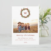 ファミリーイニシャルフォトクリスマスリースホリデーカード 招待状 (スタンド正面)