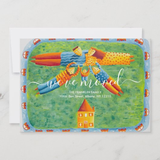 ファミリーイラストレーション引っ越しましたニューホーム 案内状 (正面)