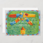 ファミリーイラストレーション引っ越しましたニューホーム 案内状 (正面/裏面)