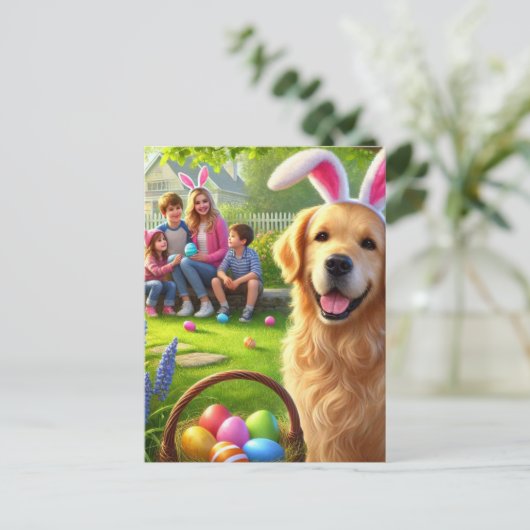 ファミリーイースターホリデーゴールデンリトリバーポストカード シーズンポストカード (スタンド正面)