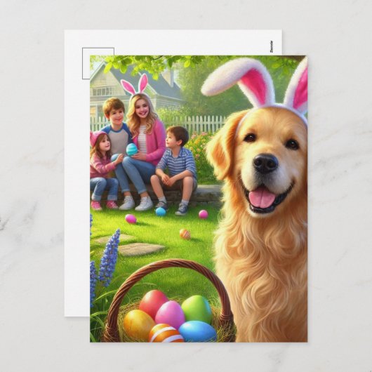 ファミリーイースターホリデーゴールデンリトリバーポストカード シーズンポストカード (正面/裏面)