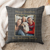 ファミリーウィンターグレー金ゴールドプレイドカスタムフォトモダンー クッション (ブランケット)