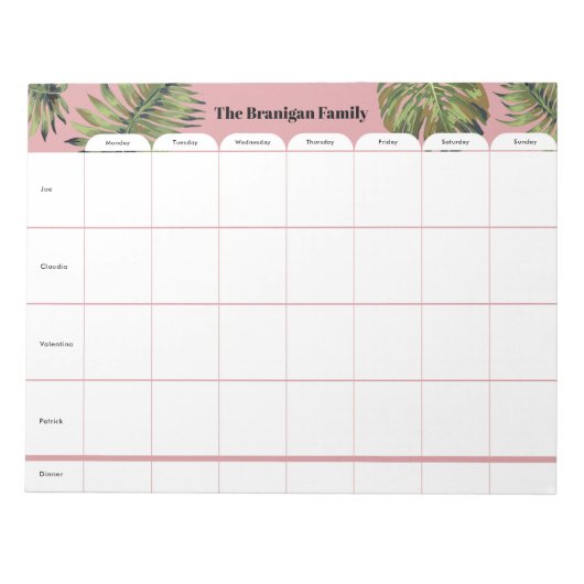 ファミリーウパーソナライズされたィークリープランナー ノートパッド (正面)