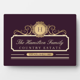 ファミリーエレガントホーム金ゴールドブルガンディープラム フォトプラーク