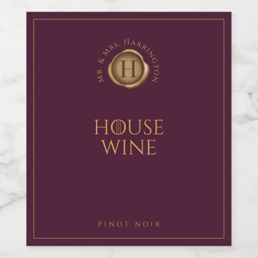 ファミリーエレガントモノグラム金ゴールドワックスシール ワインラベル (シングルラベル)