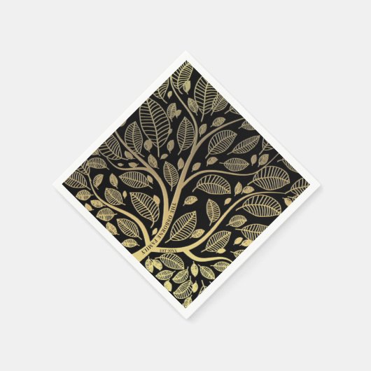 ファミリーエレガント懇親会ブラック金ゴールド祖先 スタンダードカクテルナプキン (角)
