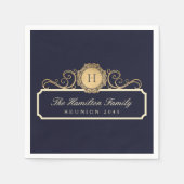 ファミリーエレガント懇親会金ゴールドモノグラムネイビー スタンダードカクテルナプキン (正面)