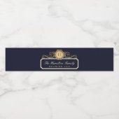 ファミリーエレガント懇親会金ゴールドモノグラムネイビー ペットボトルラベル (シングルラベル)