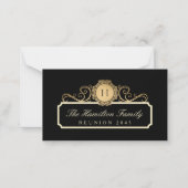 ファミリーエレガント懇親会金ゴールドモノグラムブラック ノートカード (正面)