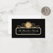 ファミリーエレガント懇親会金ゴールドモノグラムブラック ノートカード (正面/裏面インサイチュ)