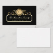 ファミリーエレガント懇親会金ゴールドモノグラムブラック ノートカード (正面/裏面)