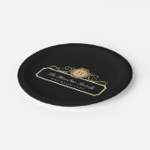 ファミリーエレガント懇親会金ゴールドモノグラムブラック ペーパープレート (アングル)