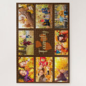 ファミリーカスタムフォト秋秋ブラウン金ゴールドハート ジグソーパズル (縦)