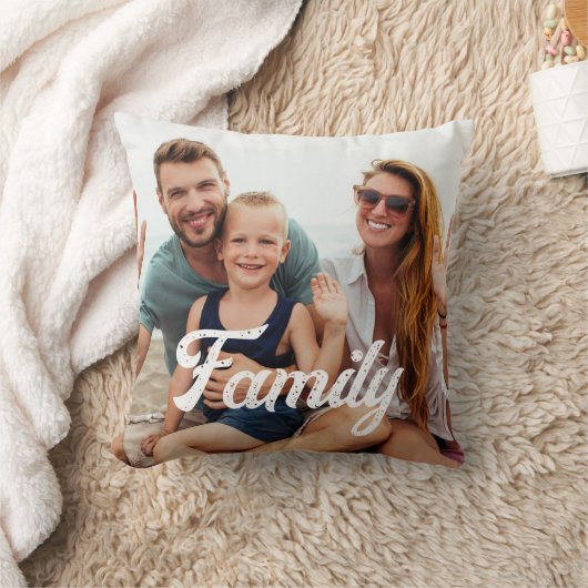 ファミリーカスタム文字オーバーレイ付きフォトキープサウ クッション (ブランケット)