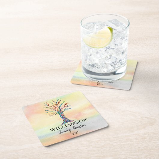 ファミリーカラフルツリーファミリー懇親会 スクエアペーパーコースター (インサイチュ)