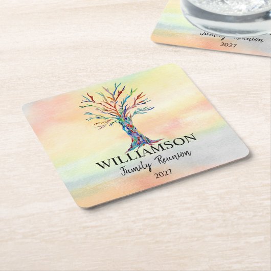 ファミリーカラフルツリーファミリー懇親会 スクエアペーパーコースター (アングル)