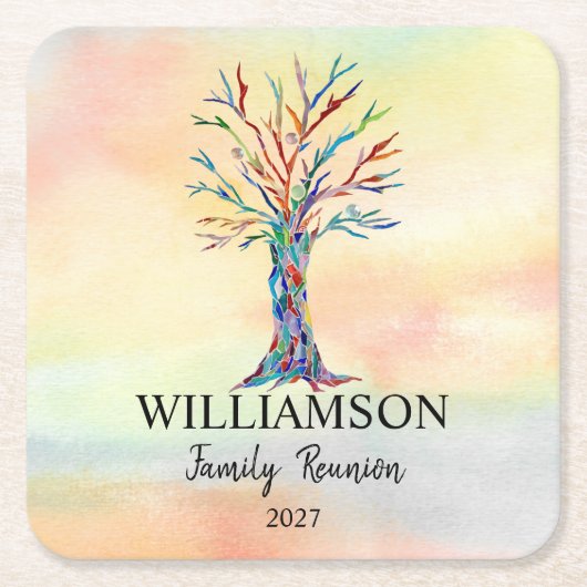 ファミリーカラフルツリーファミリー懇親会 スクエアペーパーコースター (正面)