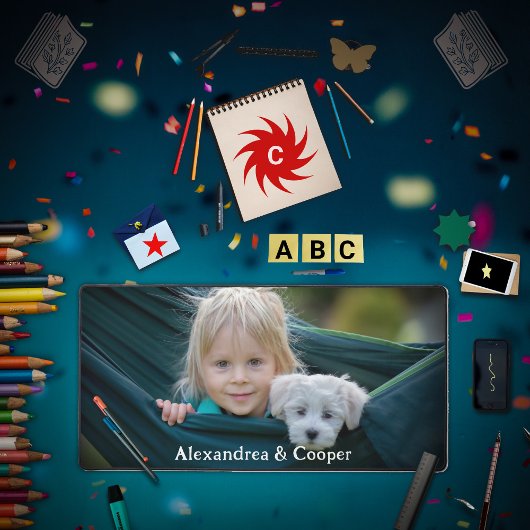 ファミリーガールパピードドッグフォトモダン デスクマット