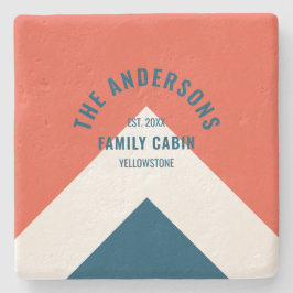 ファミリーキャパーソナライズされたビン名レッドネイビーレトロ ストーンコースター