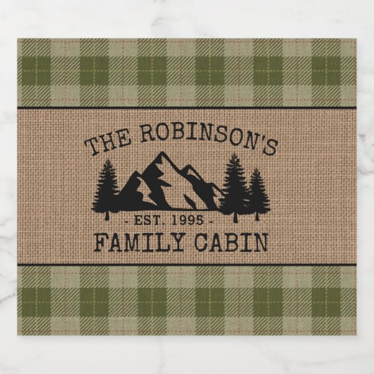 ファミリーキャビンの木セージ緑の格子縞ラベル リキュールボトルラベル (シングルラベル)