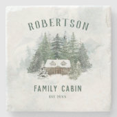 ファミリーキャビンウォーターカラーウィンターパインフォレスト ストーンコースター (正面)