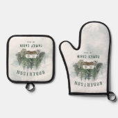 ファミリーキャビンウォーターカラーウィンターパインフォレスト 鍋つかみ&鍋敷きセット (正面)