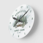 ファミリーキャビンウォーターカラーフォレストパインツリー ラウンド壁時計 (傾斜)
