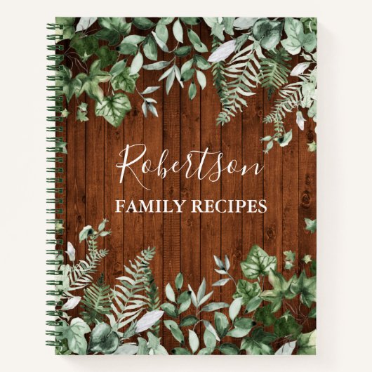 ファミリーキャビンウッドウォーターカラーアイビーセージシダレシピ ノートブック (正面)