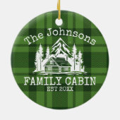 ファミリーキャビングリーンプレイドをテーマにした名パーソナライズされた前 セラミックオーナメント (裏面)