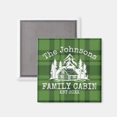 ファミリーキャビングリーンプレイドをテーマにした名パーソナライズされた前 マグネット (正面/裏面)