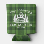 ファミリーキャビングリーンプレイドをテーマにした名パーソナライズされた前 缶クーラー (裏面)