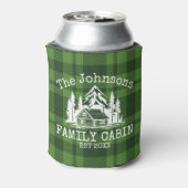 ファミリーキャビングリーンプレイドをテーマにした名パーソナライズされた前 缶クーラー (缶裏面)