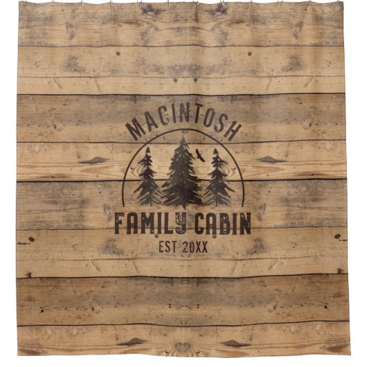 ファミリーキャビンネーム素朴ウッドパーソナライズされたフリース シャワーカーテン (正面)