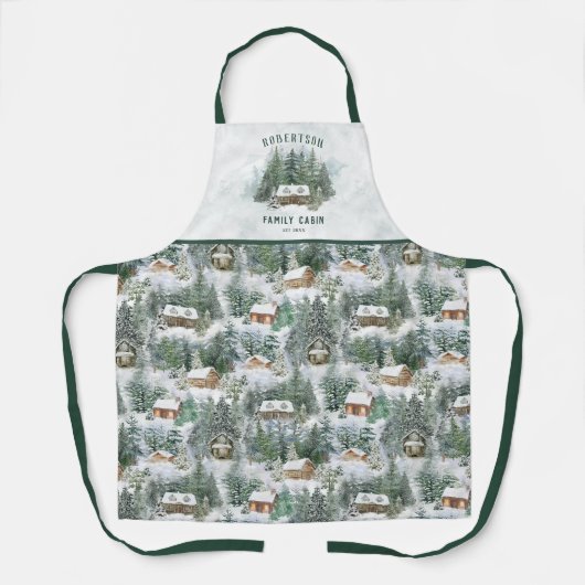 ファミリーキャビンパーソナライズされたウィンターパインフォレスト エプロン (正面)